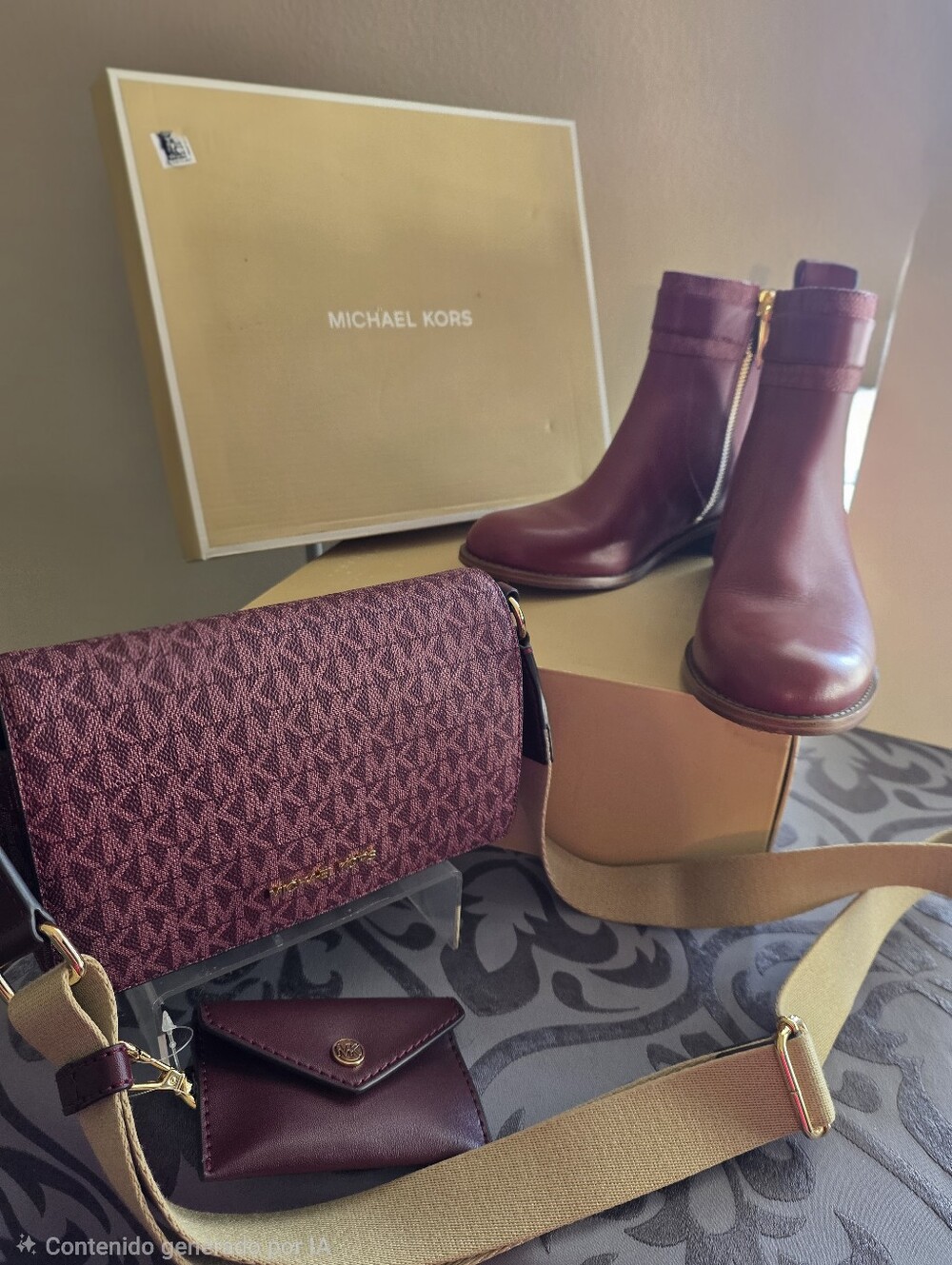 Michael Kors Women's Burgundy Leather Ankle Boots